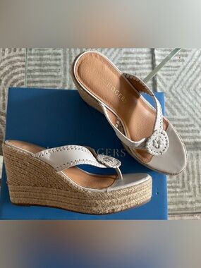NIB Jack Rogers Slide Wedge Espadrille Sandals. White Leather sz 8.5